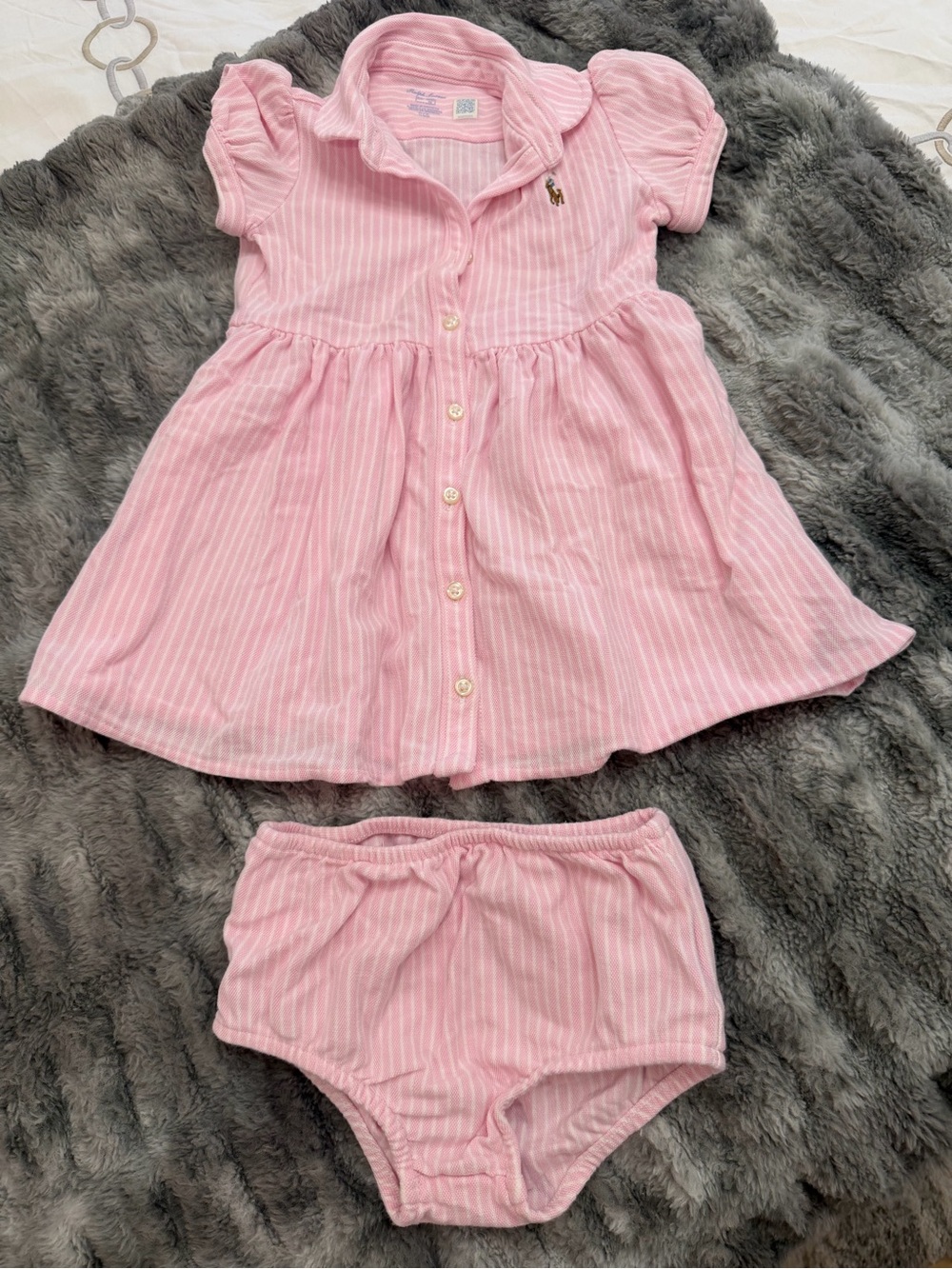 Ralph Lauren Pink Striped baby girl Polo Dress with Matching Bloomers